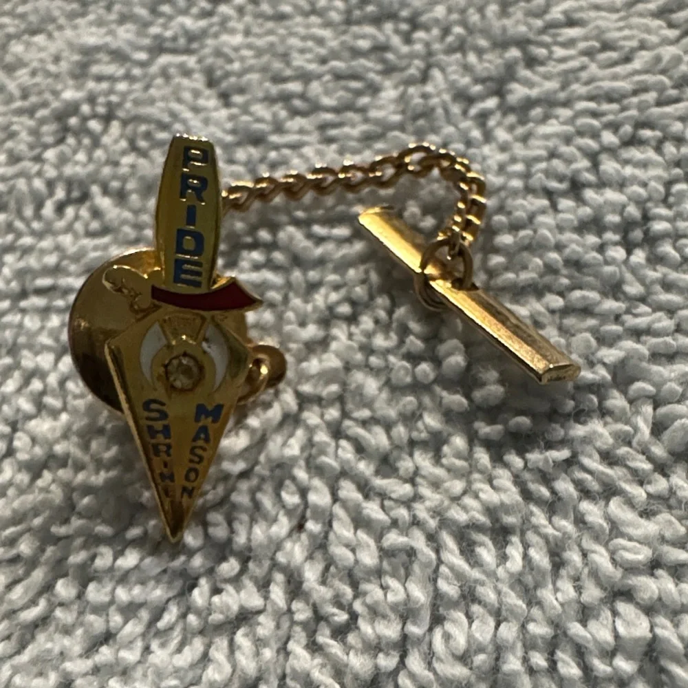 VTG Shriners Masonic Tie Tack Lapel Pin Gemstone Collectable FreeMason Jewelry